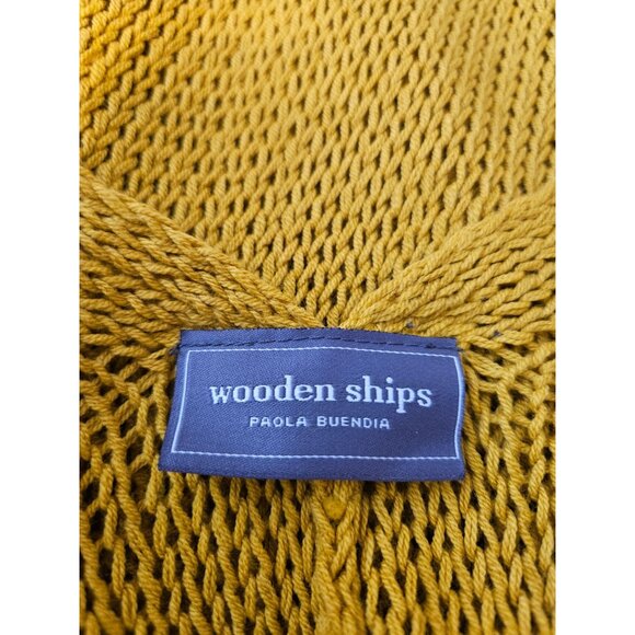 Wooden Ships Paola Buendia Mustard Yellow Open Knit Light Cardigan Sweater M/L - Picture 11 of 12